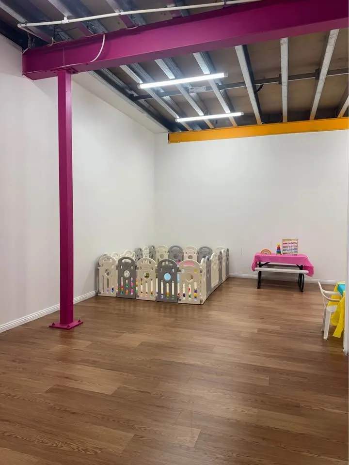 Studio room with timber flooring and a children's play area at Mister & Missy Dance Co.